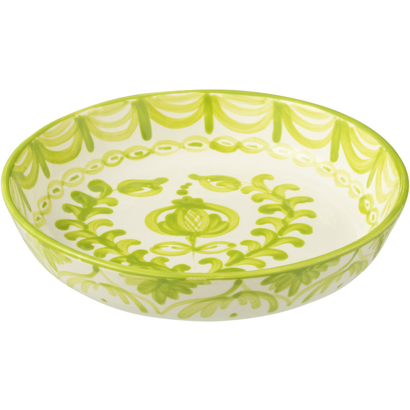 Plat original rond 25 cm en Céramique Vert Blanc Motif fleur Granada - 1