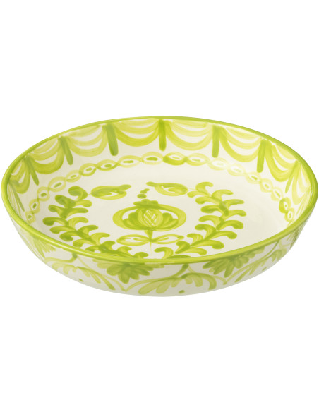 Plat original rond 25 cm en Céramique Vert Blanc Motif fleur Granada - 1