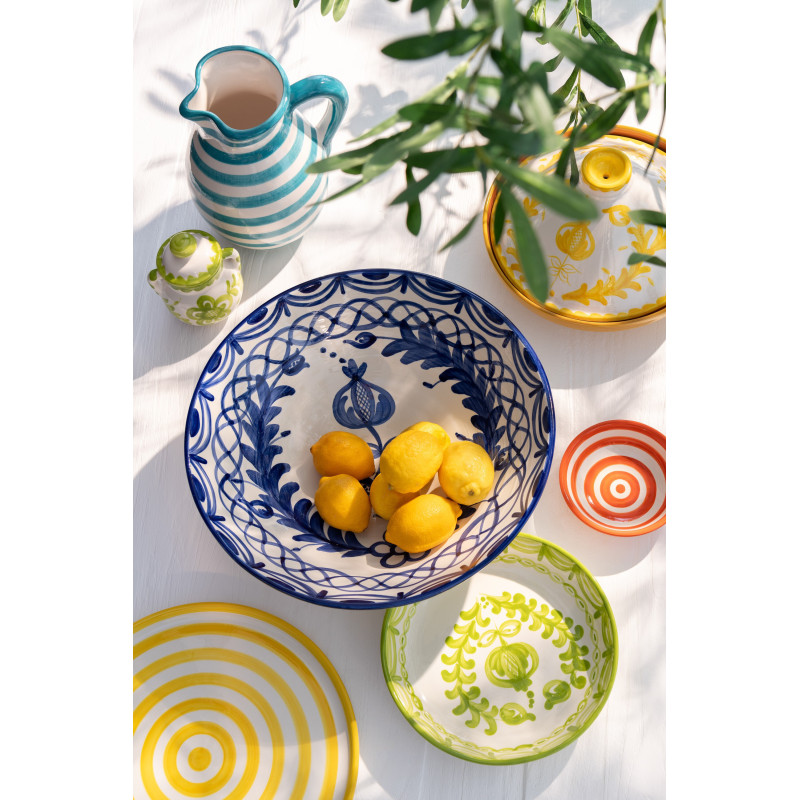 Plat original rond 25 cm en Céramique Vert Blanc Motif fleur Granada - 2