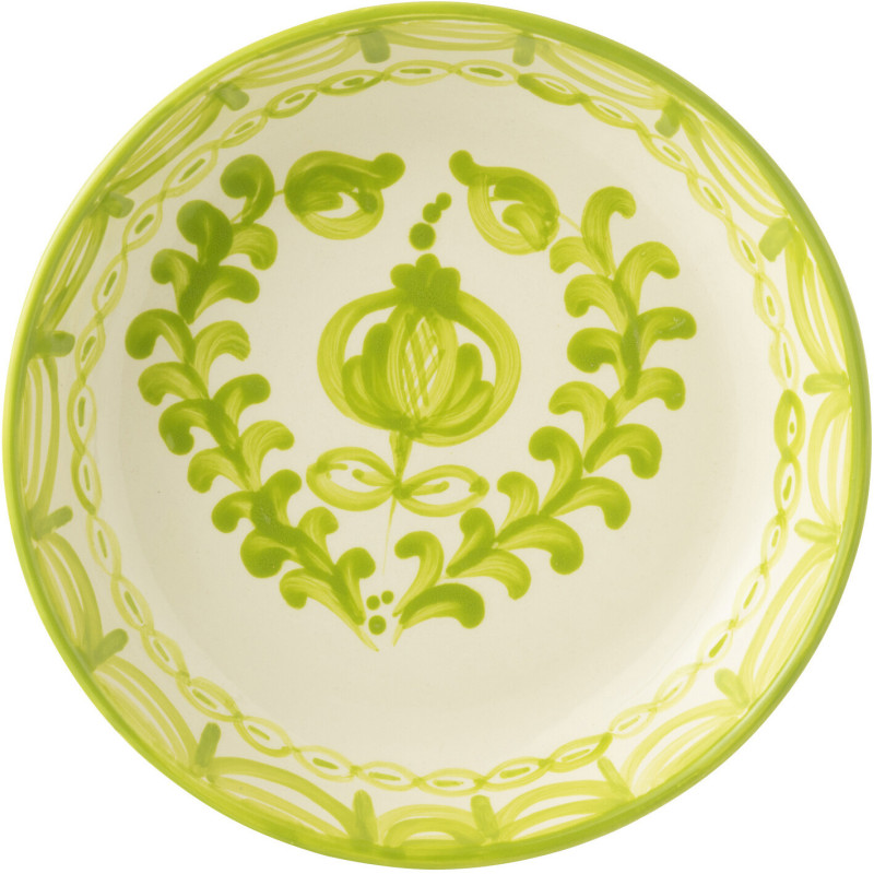 Plat original rond 25 cm en Céramique Vert Blanc Motif fleur Granada - 3