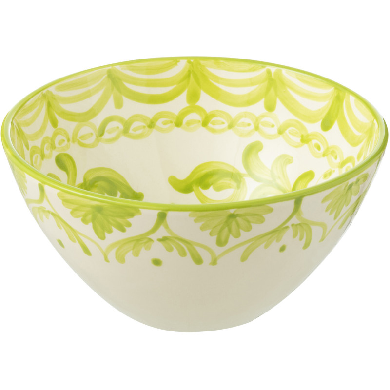 Grand Bol rond 22 cm en Céramique Vert Blanc Motif fleur Granada - 1