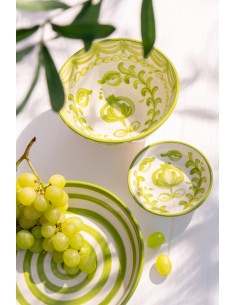 Grand Bol rond 22 cm en Céramique Vert Blanc Motif fleur Granada - 1 2