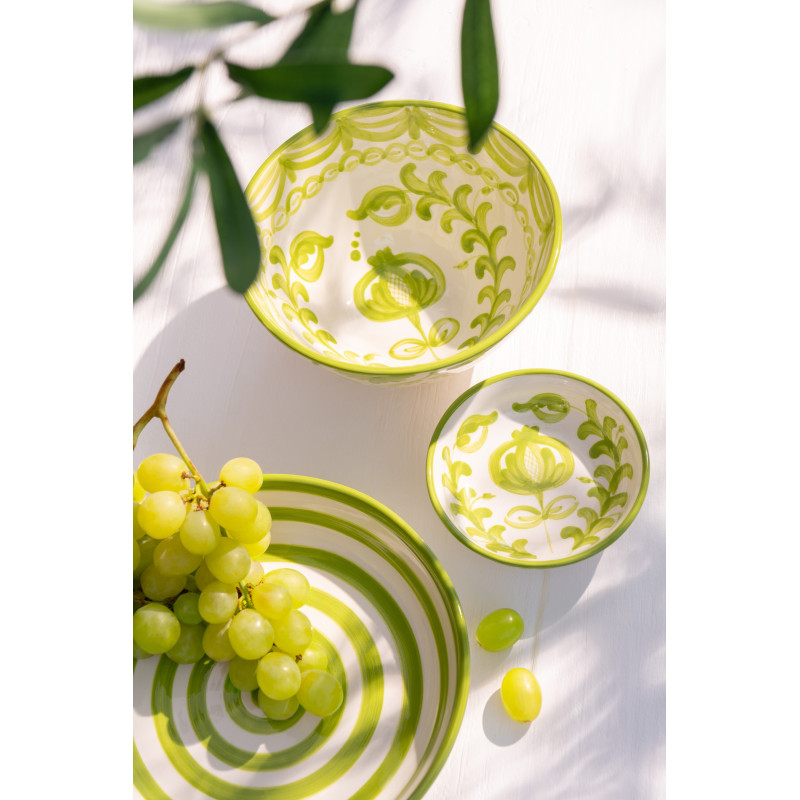 Grand Bol rond 22 cm en Céramique Vert Blanc Motif fleur Granada - 2