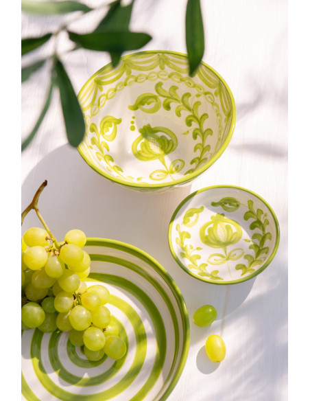 Grand Bol rond 22 cm en Céramique Vert Blanc Motif fleur Granada - 2