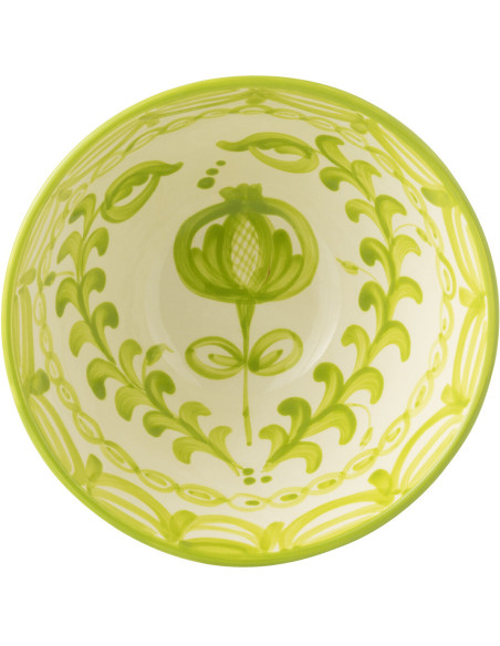 Grand Bol rond 22 cm en Céramique Vert Blanc Motif fleur Granada - 3