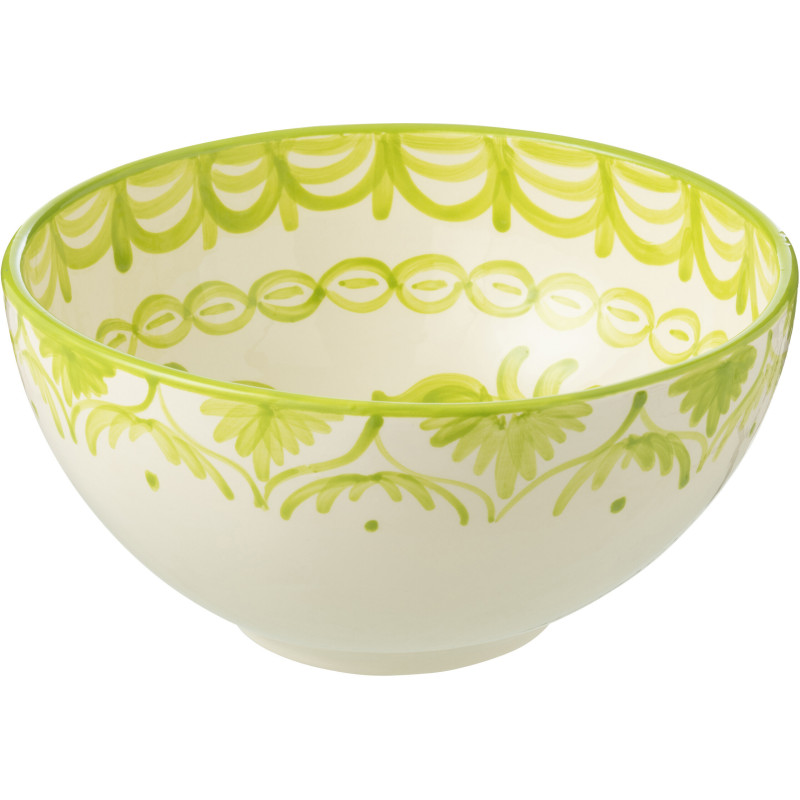 Saladier original rond 28 cm en Céramique Vert Blanc Motif fleur Granada - 1