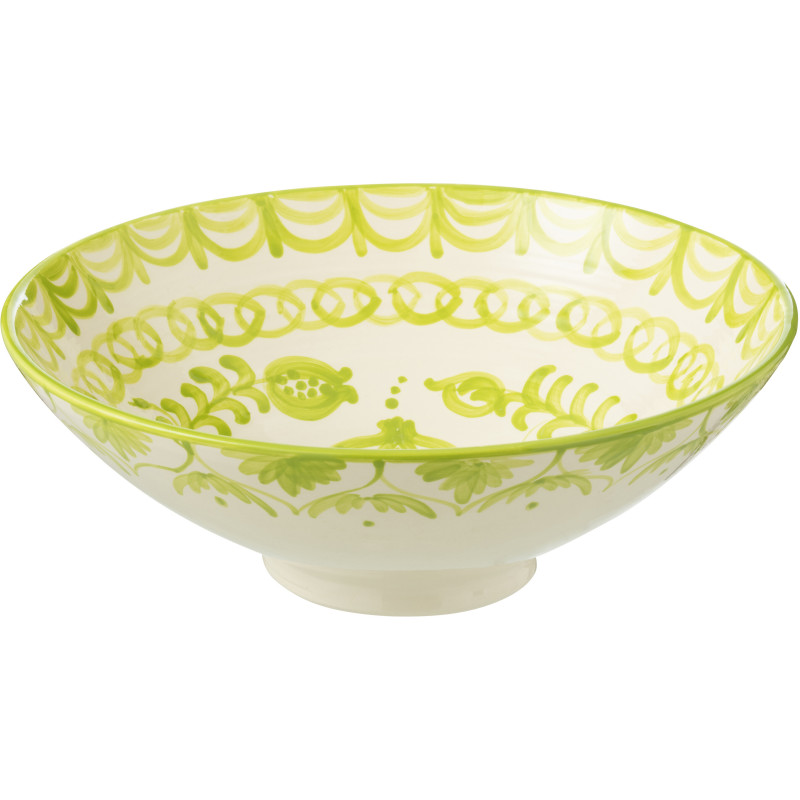 Grand Saladier rond 40 cm en Céramique Vert Blanc Motif fleur Granada - 1