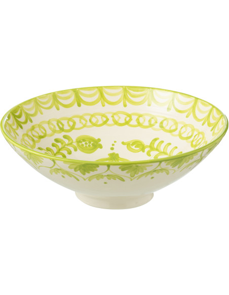 Grand Saladier rond 40 cm en Céramique Vert Blanc Motif fleur Granada - 1