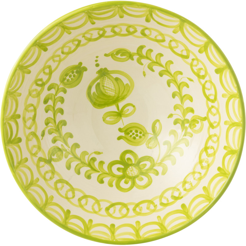 Grand Saladier rond 40 cm en Céramique Vert Blanc Motif fleur Granada - 2