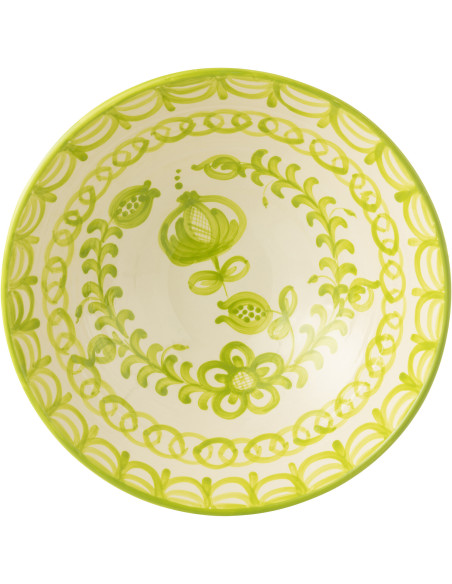 Grand Saladier rond 40 cm en Céramique Vert Blanc Motif fleur Granada - 2