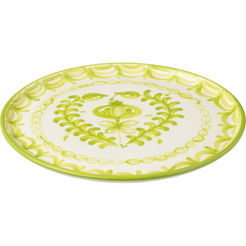 Grand Plat original rond 34 cm en Céramique Vert Blanc Motif fleur Granada - 1