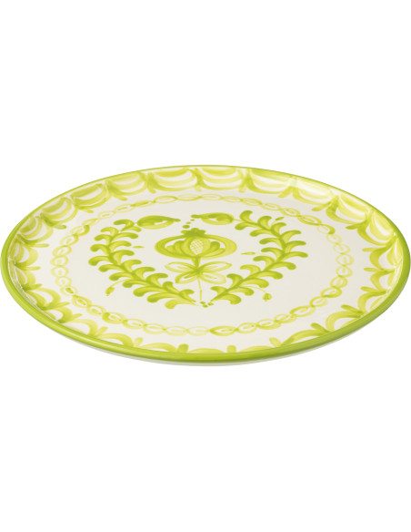 Grand Plat original rond 34 cm en Céramique Vert Blanc Motif fleur Granada - 1