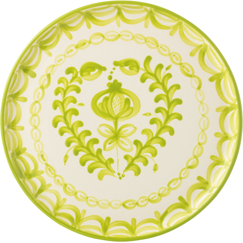 Grand Plat original rond 34 cm en Céramique Vert Blanc Motif fleur Granada - 2