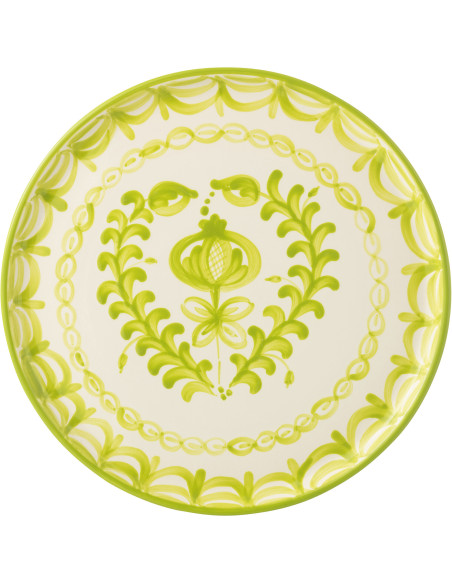 Grand Plat original rond 34 cm en Céramique Vert Blanc Motif fleur Granada - 2
