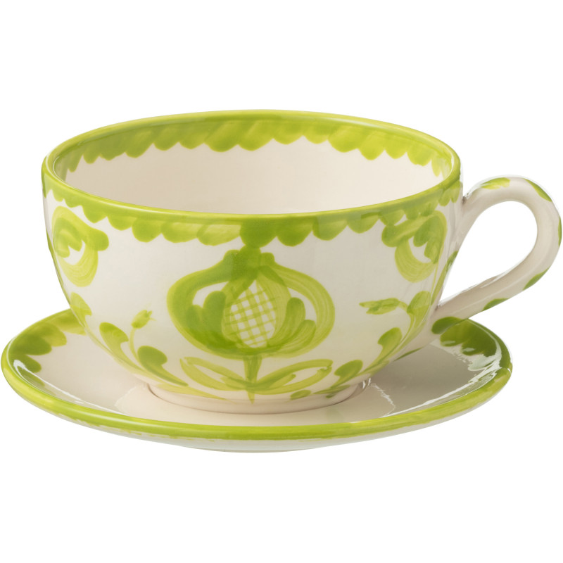 Tasse à thé avec soucoupe 500 ml en Céramique Vert Blanc Motif fleur Granada - 1