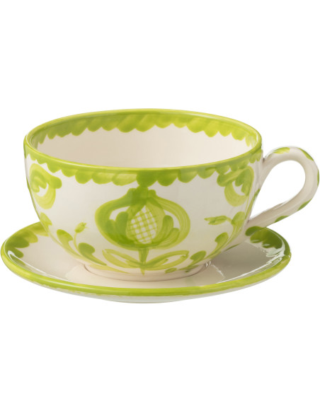 Tasse à thé avec soucoupe 500 ml en Céramique Vert Blanc Motif fleur Granada - 1