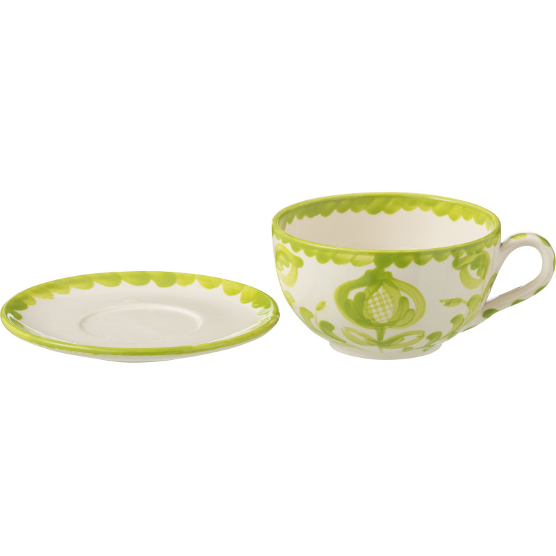 Tasse à thé avec soucoupe 500 ml en Céramique Vert Blanc Motif fleur Granada - 2