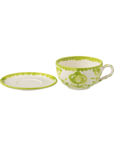 Tasse à thé avec soucoupe 500 ml en Céramique Vert Blanc Motif fleur Granada - 2