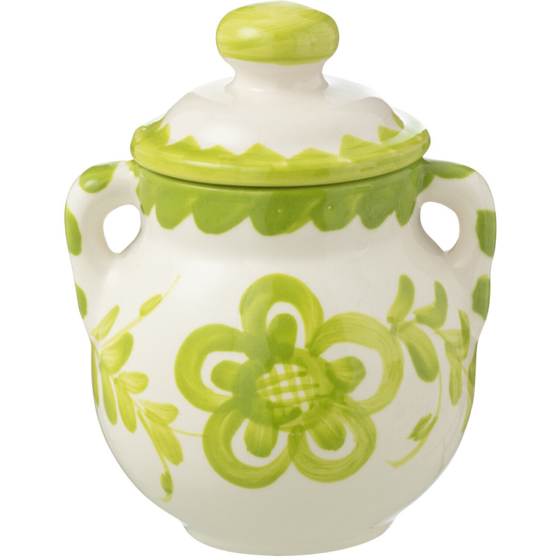 Pot de rangement avec couvercle Hauteur 21 cm en Céramique Vert Blanc Motif fleur Granada - 1