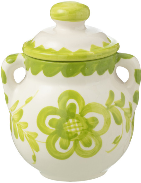 Pot de rangement avec couvercle Hauteur 21 cm en Céramique Vert Blanc Motif fleur Granada - 1