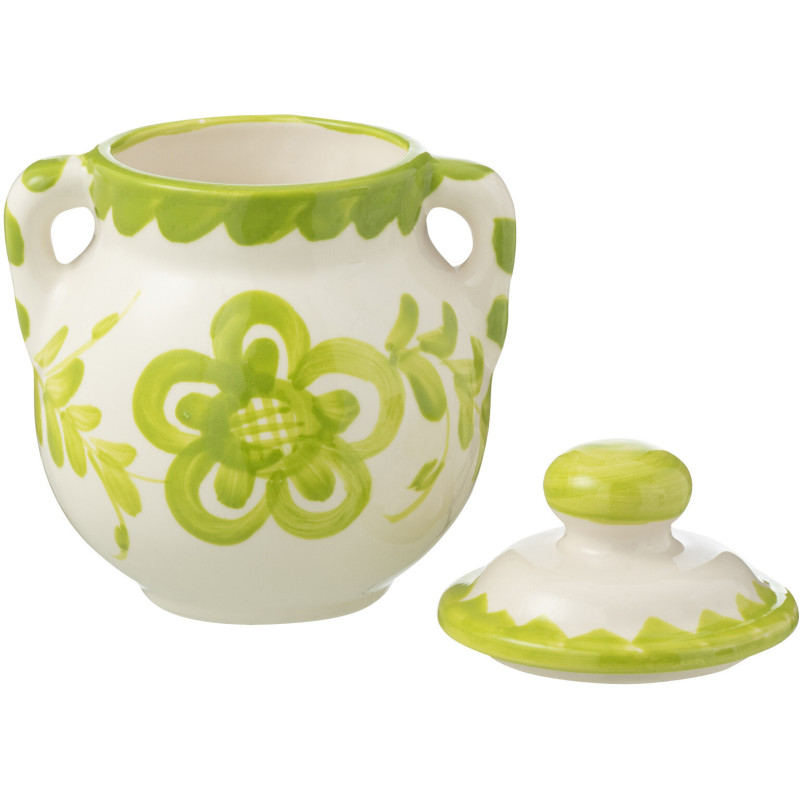 Pot de rangement avec couvercle Hauteur 21 cm en Céramique Vert Blanc Motif fleur Granada - 2