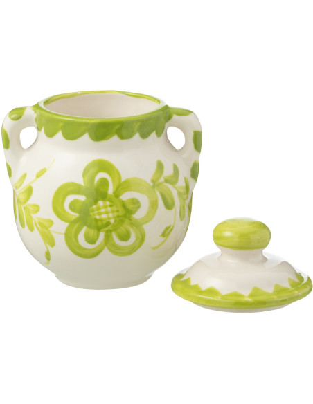 Pot de rangement avec couvercle Hauteur 21 cm en Céramique Vert Blanc Motif fleur Granada - 2