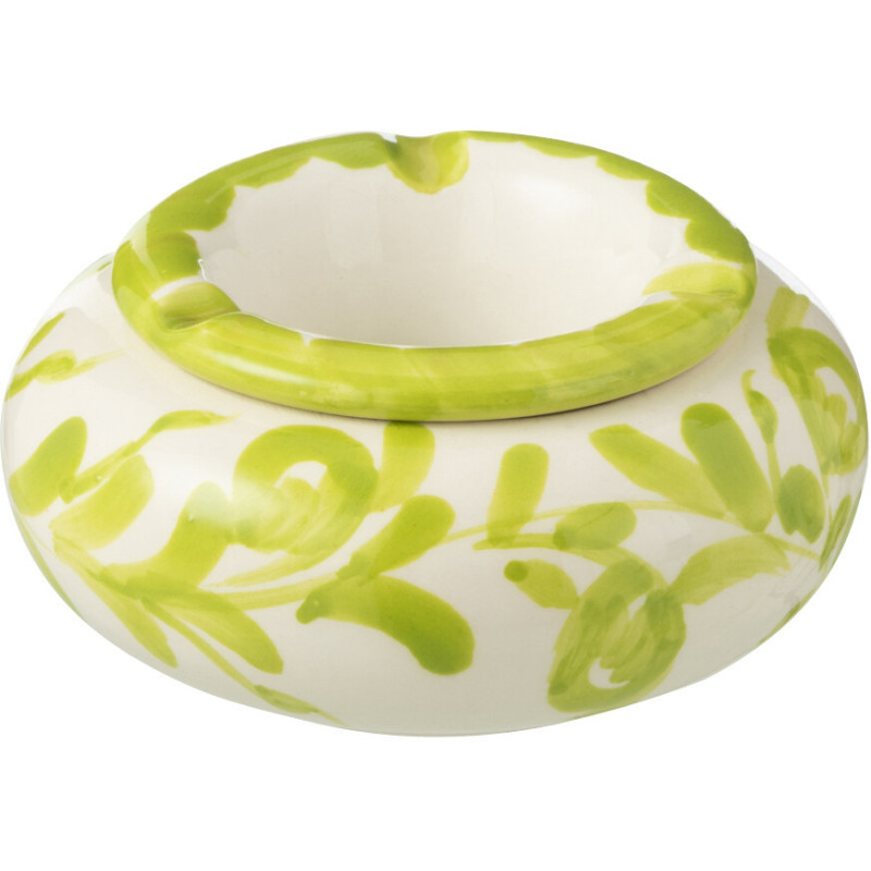 Petit Cendrier original 11 cm en Céramique Vert Blanc Motif fleur Granada - 1