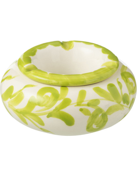 Petit Cendrier original 11 cm en Céramique Vert Blanc Motif fleur Granada - 1