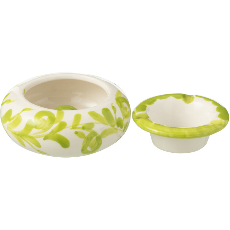 Petit Cendrier original 11 cm en Céramique Vert Blanc Motif fleur Granada - 2