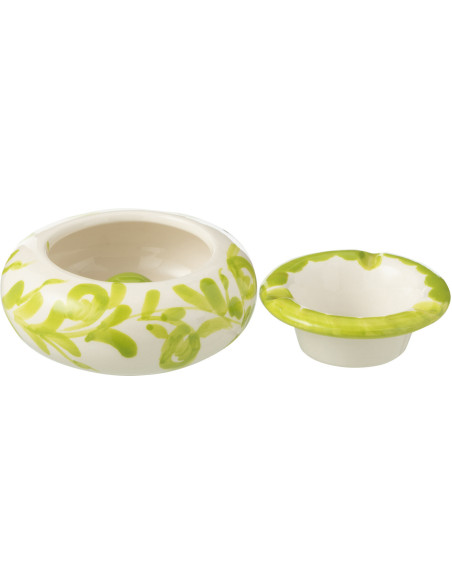 Petit Cendrier original 11 cm en Céramique Vert Blanc Motif fleur Granada - 2