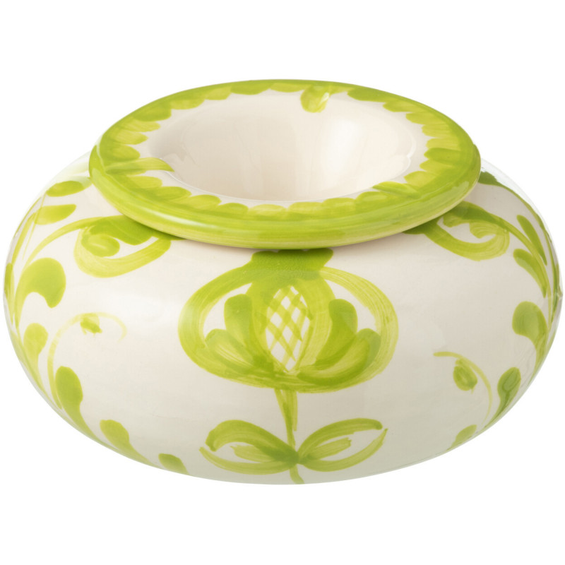 Cendrier original 14 cm en Céramique Vert Blanc Motif fleur Granada - 1