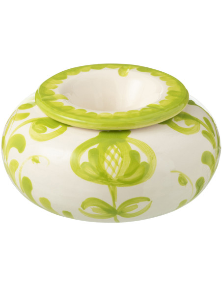 Cendrier original 14 cm en Céramique Vert Blanc Motif fleur Granada - 1