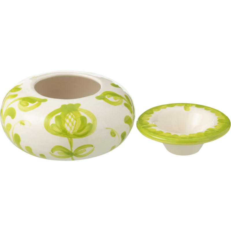 Cendrier original 14 cm en Céramique Vert Blanc Motif fleur Granada - 2