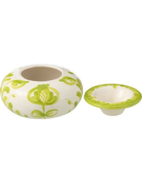 Cendrier original 14 cm en Céramique Vert Blanc Motif fleur Granada - 2