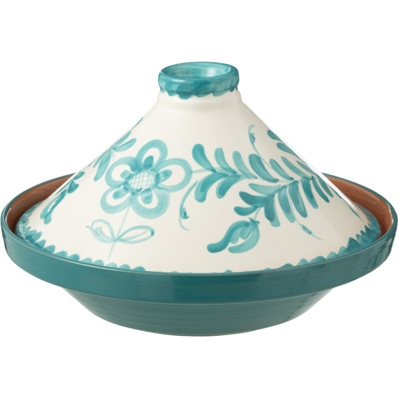 Plat à Tajine original 20 cm en Céramique Bleu aqua Blanc Motif fleur Granada - 1