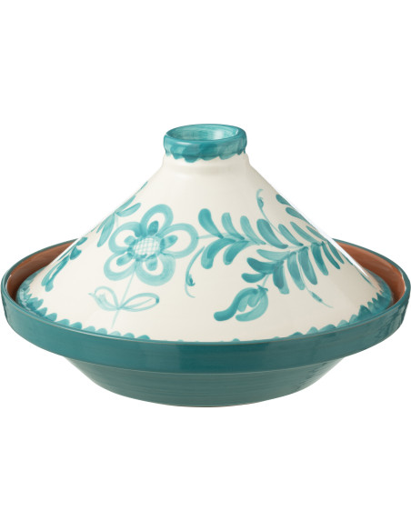 Plat à Tajine original 20 cm en Céramique Bleu aqua Blanc Motif fleur Granada - 1