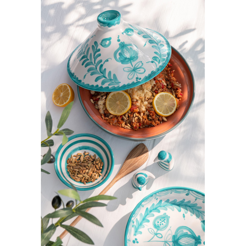 Plat à Tajine original 20 cm en Céramique Bleu aqua Blanc Motif fleur Granada - 2