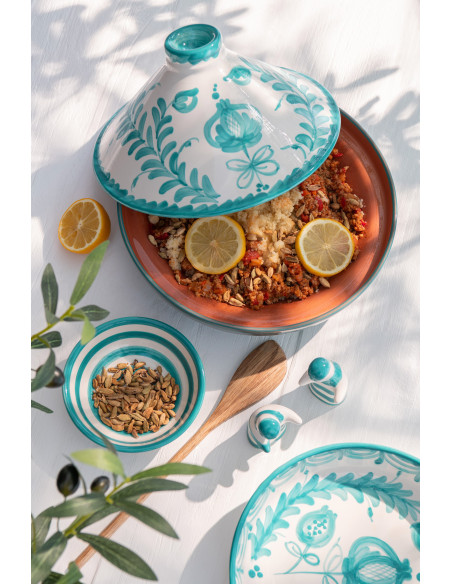 Plat à Tajine original 20 cm en Céramique Bleu aqua Blanc Motif fleur Granada - 2