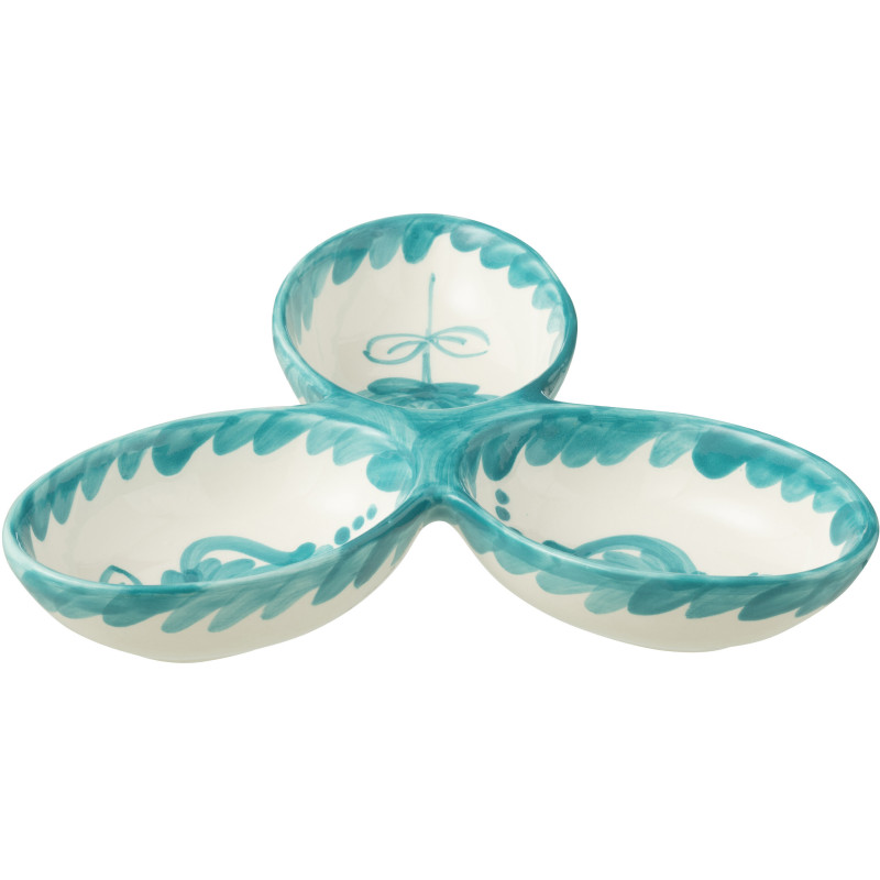 Plat à apéro 3 bols en Céramique Bleu aqua Blanc Motif fleur Granada - 1