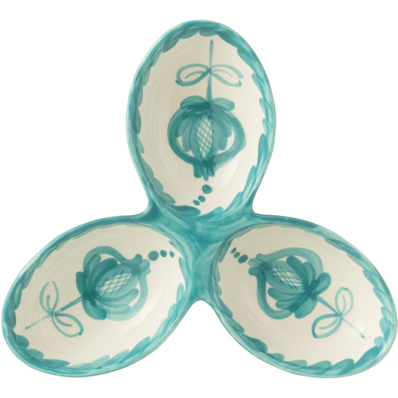 Plat à apéro 3 bols en Céramique Bleu aqua Blanc Motif fleur Granada - 2