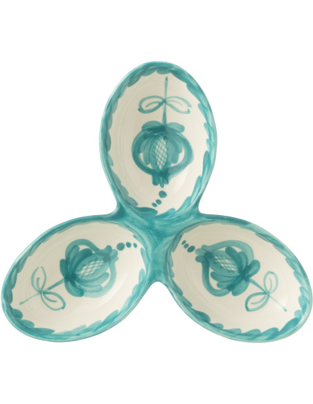 Plat à apéro 3 bols en Céramique Bleu aqua Blanc Motif fleur Granada - 2