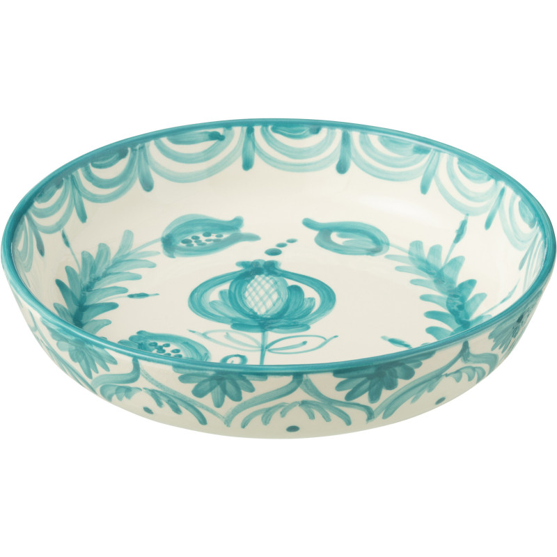 Plat original rond 25 cm en Céramique Bleu aqua Blanc Motif fleur Granada - 1