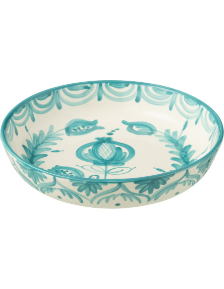 Plat original rond 25 cm en Céramique Bleu aqua Blanc Motif fleur Granada - 1
