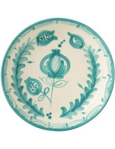 Plat original rond 25 cm en Céramique Bleu aqua Blanc Motif fleur Granada - 1 2