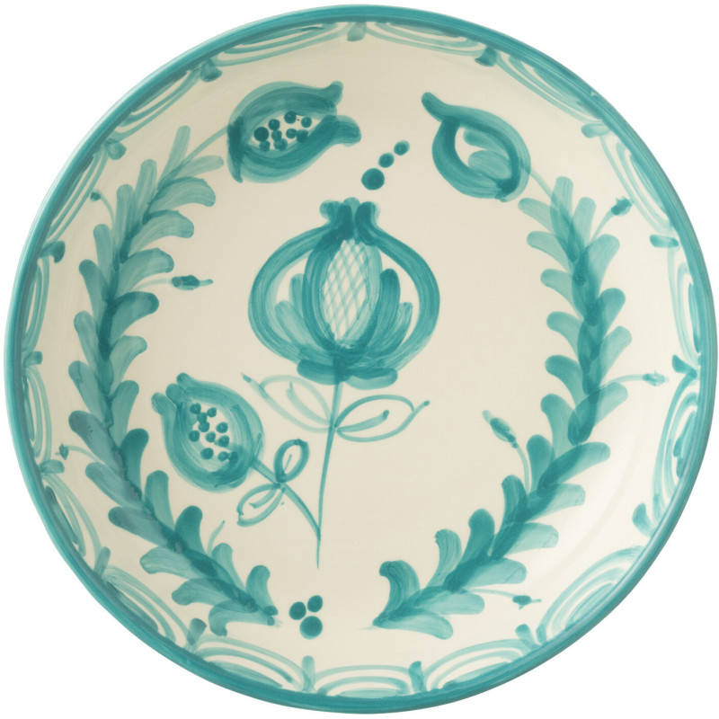 Plat original rond 25 cm en Céramique Bleu aqua Blanc Motif fleur Granada - 2