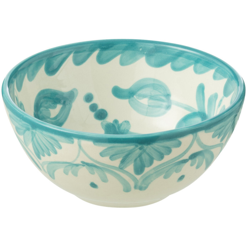 Petit Bol rond 14 cm en Céramique Bleu aqua Blanc Motif fleur Granada - 1