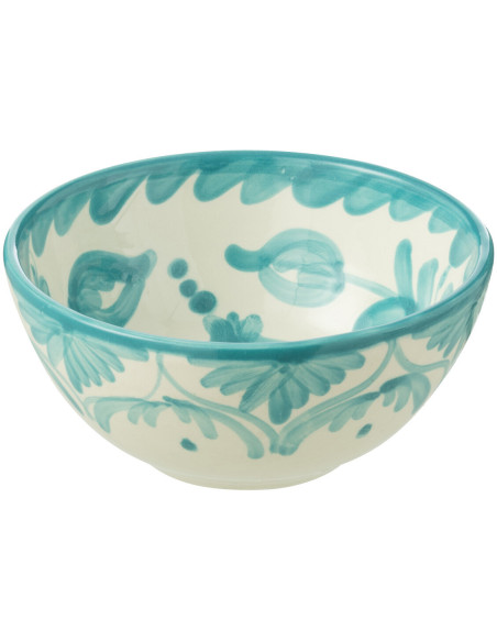 Petit Bol rond 14 cm en Céramique Bleu aqua Blanc Motif fleur Granada - 1