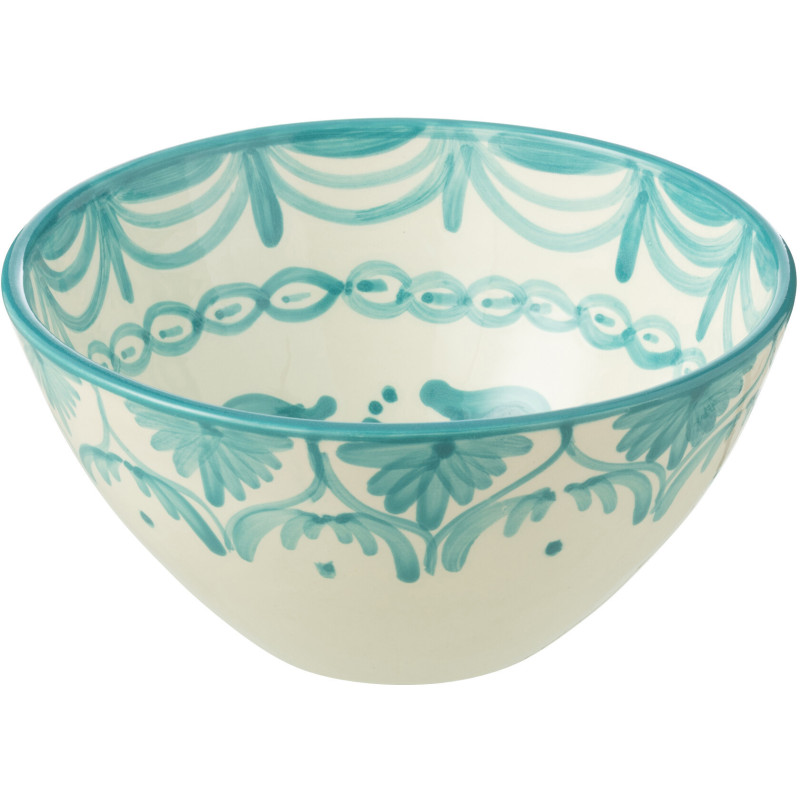 Grand Bol rond 22 cm en Céramique Bleu aqua Blanc Motif fleur Granada - 1