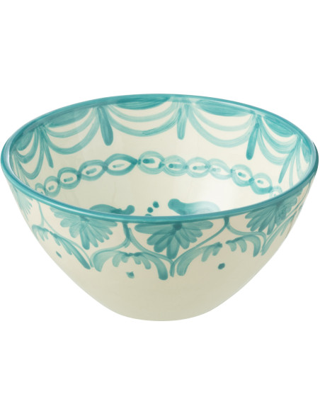 Grand Bol rond 22 cm en Céramique Bleu aqua Blanc Motif fleur Granada - 1
