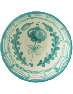 Grand Bol rond 22 cm en Céramique Bleu aqua Blanc Motif fleur Granada - 1 2
